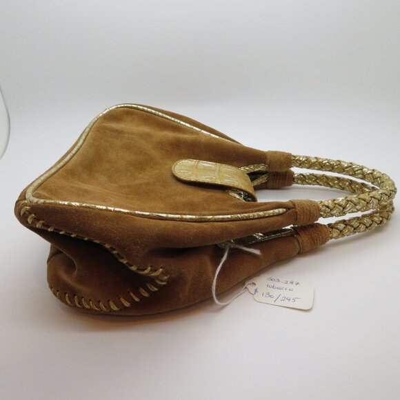 Women Handheld Brown Suede Leather Purse Fatto a Mano by Carlos Falchi Small Bag - Picture 9 of 16